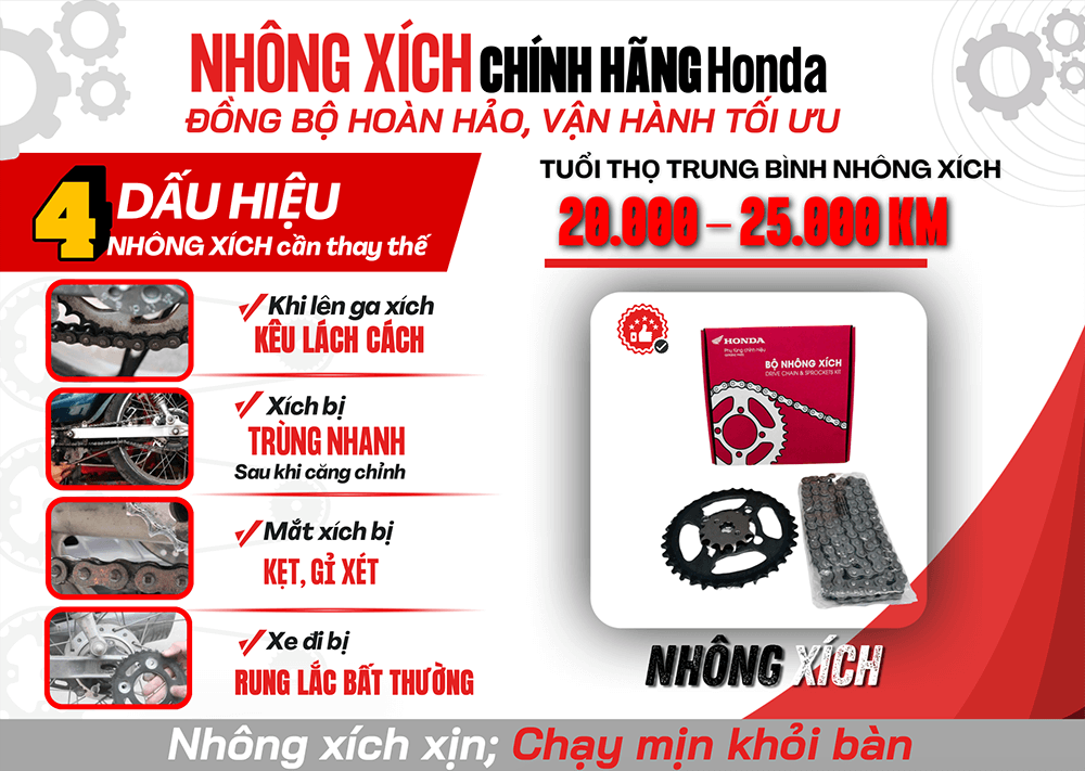 Nhông Xích Chính Hãng Honda - Đồng Bộ Hoàn Hảo, Vận Hành Ổn Định