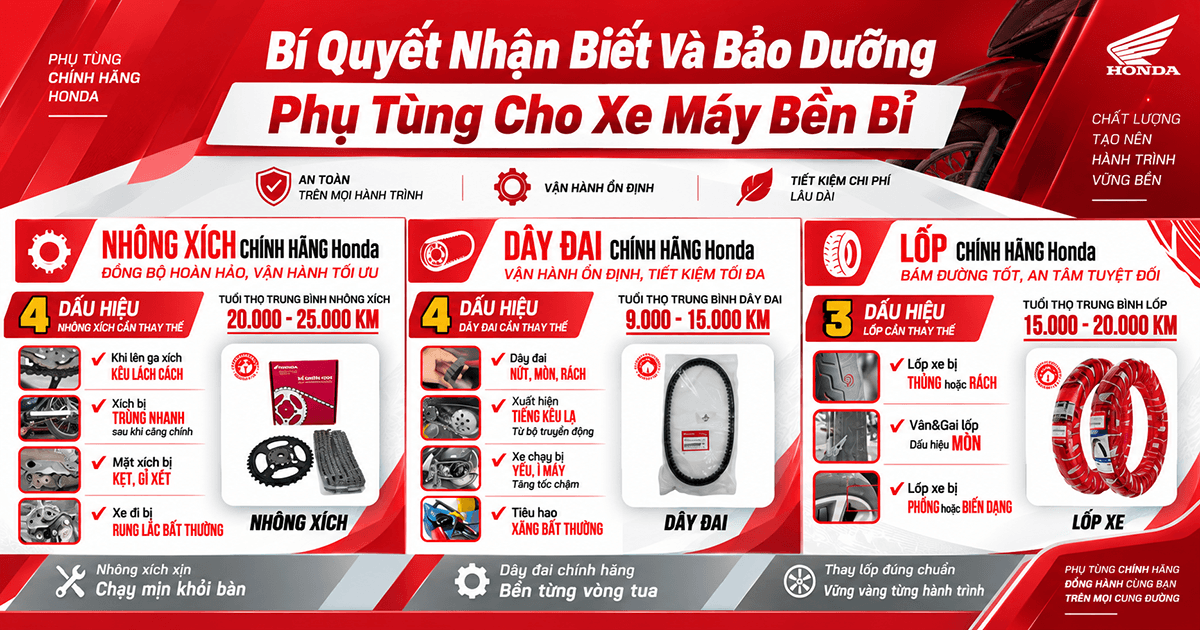 Bí Quyết Nhận Biết Và Bảo Dưỡng Phụ Tùng Honda Chính Hãng Cho Xe Máy Bền Bỉ